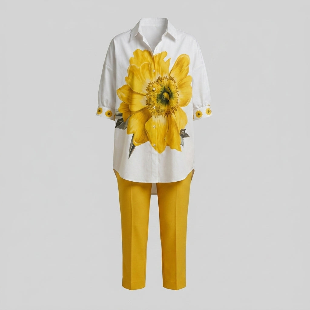 Hortencia™ Conjunto Floral de Dos Piezas para Mujer con Top Oversize y Pantalón Cropped