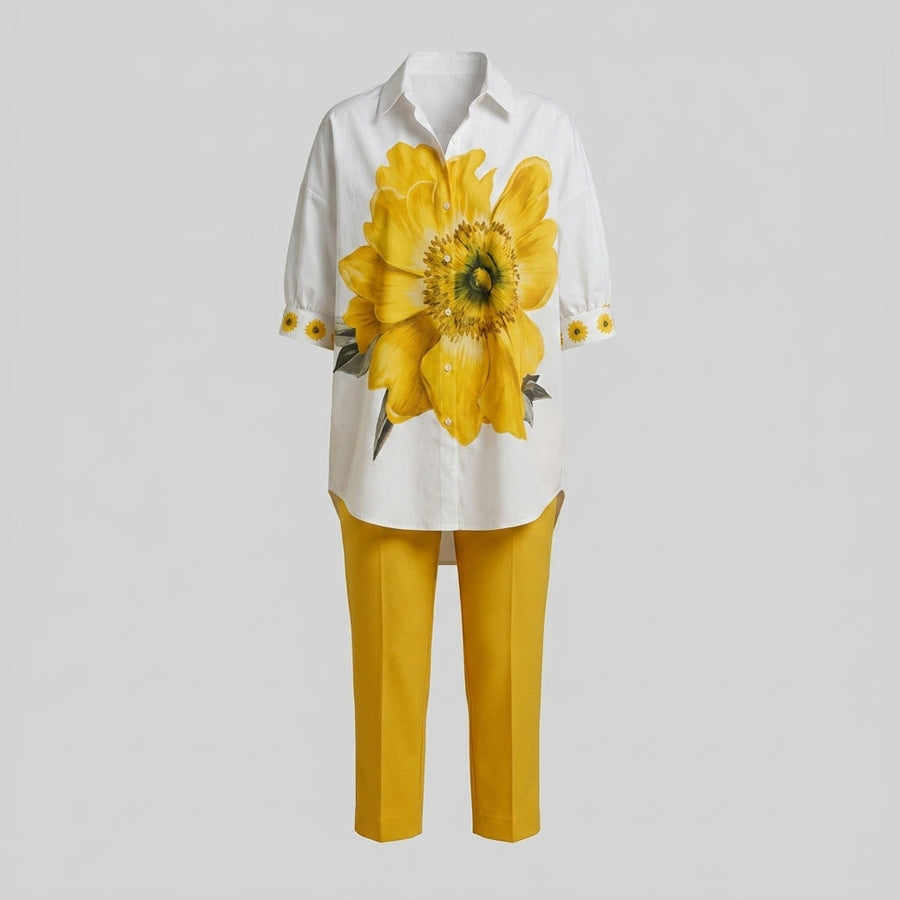 Hortencia™ Conjunto Floral de Dos Piezas para Mujer con Top Oversize y Pantalón Cropped