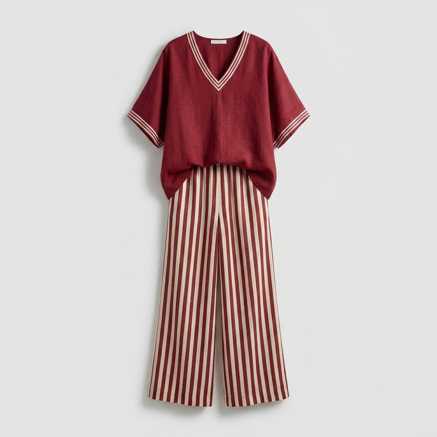 Aidee™ Conjunto Dúo de Lino a Rayas para Mujer, Ajuste Relajado