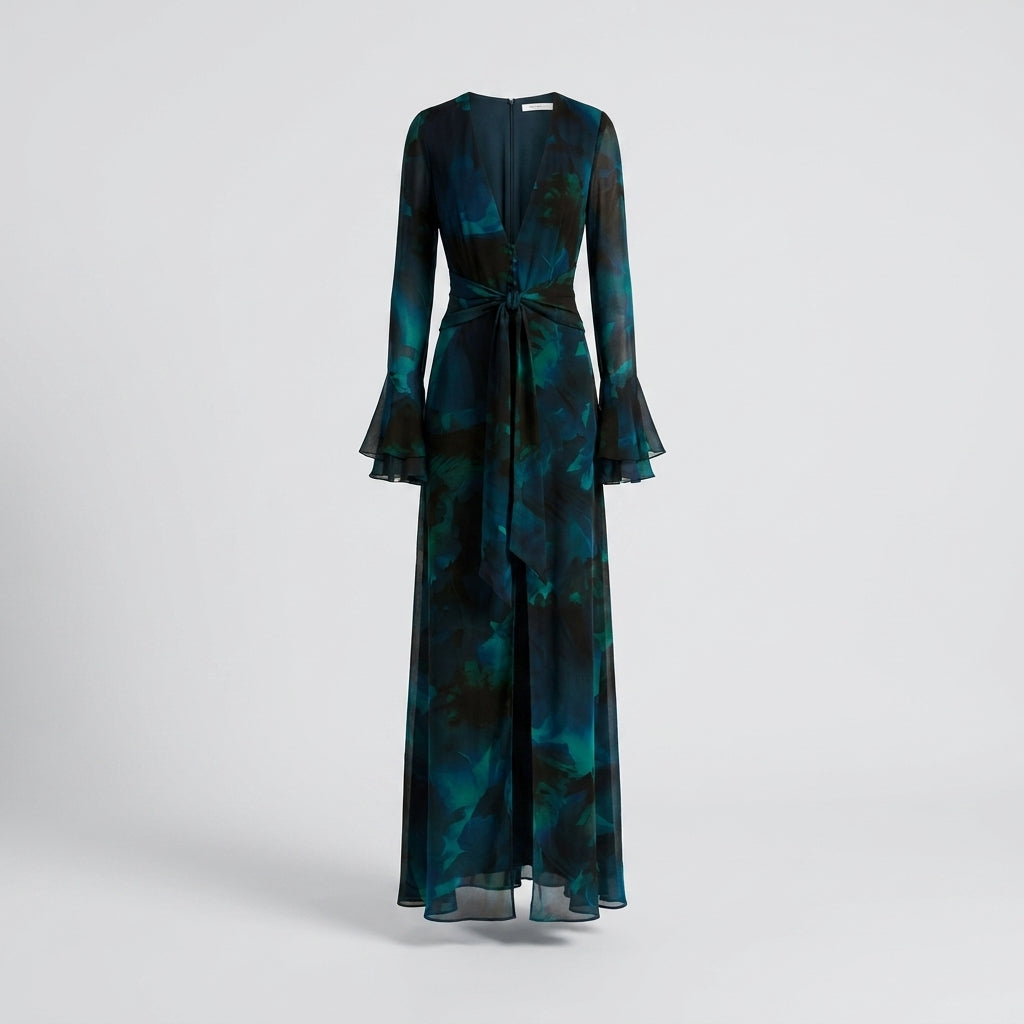 Aurelia™ Vestido Maxi Floral, Cuello en V