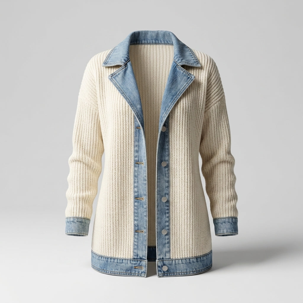 Silvana™ Chamarra de Punto y Mezclilla para Mujer, Efecto Capas Casual