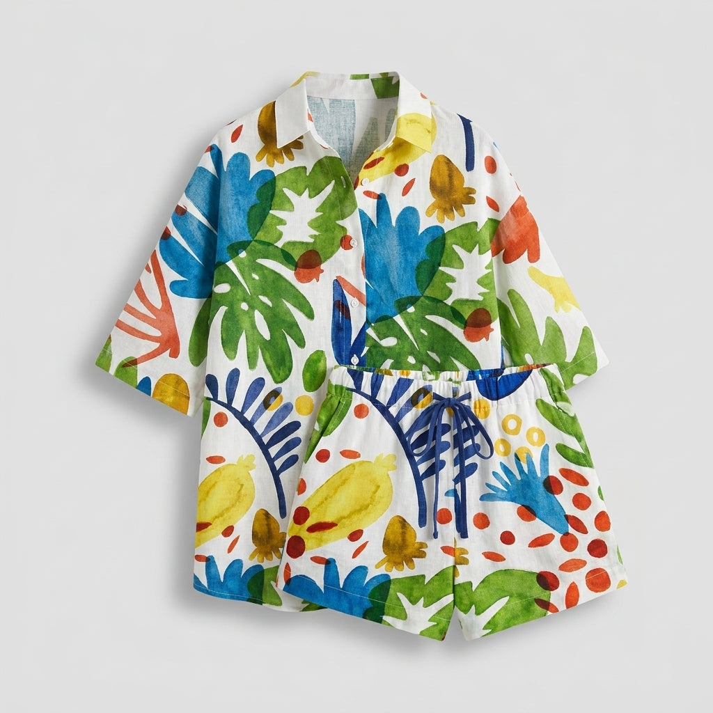 Conjunto Sarai de Playera y Shorts para Mujer en Lino y Algodón