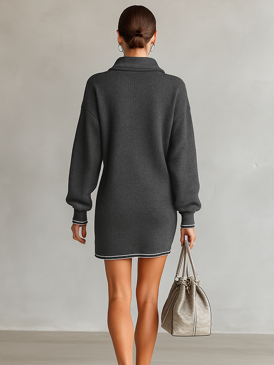 Basilisa™ Vestido Mini de Punto Suave con Cuello Polo y Cierre