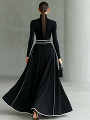 Hermelinda™ Vestido Maxi Negro Entallado con Cuello Alto Elegante