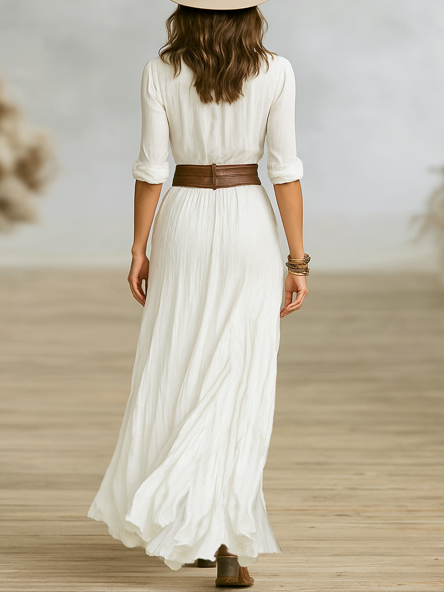 Casimira™ Vestido Maxi para Mujer en Algodón y Lino con Falda Plisada