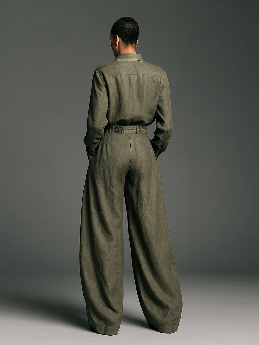 Conjunto Palmira para Mujer en Algodón y Lino, Camisa y Pantalón Ancho