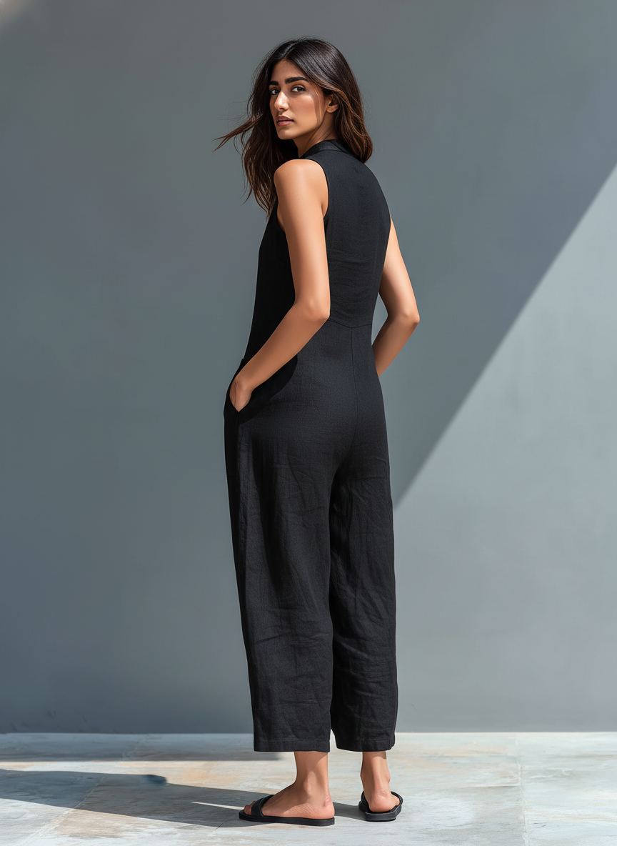 Noelia | Jumpsuit de Lino sin Mangas con Botones al Frente