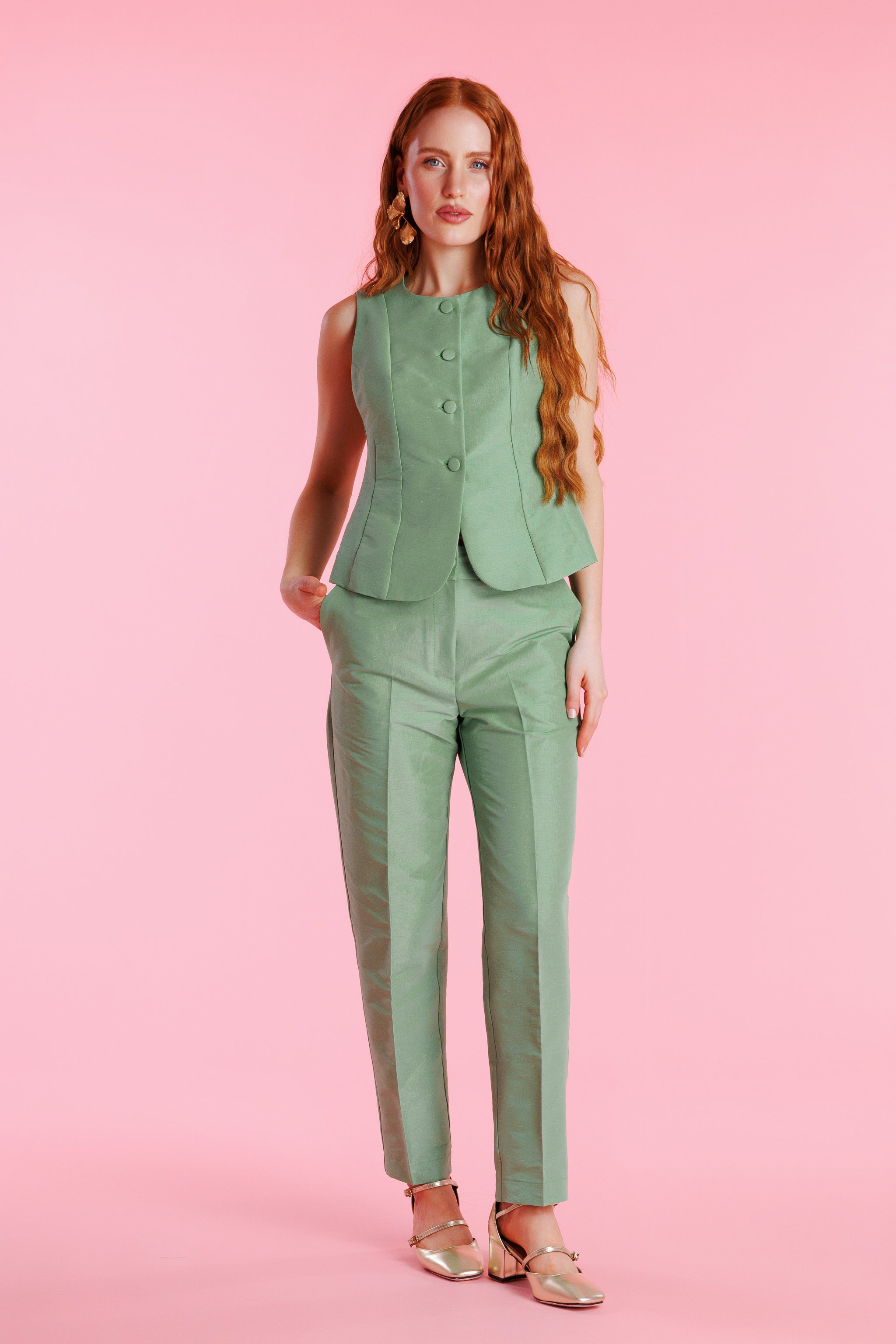 Roselia™ Pantalón de Vestir Shantung de Talle Alto para Mujer