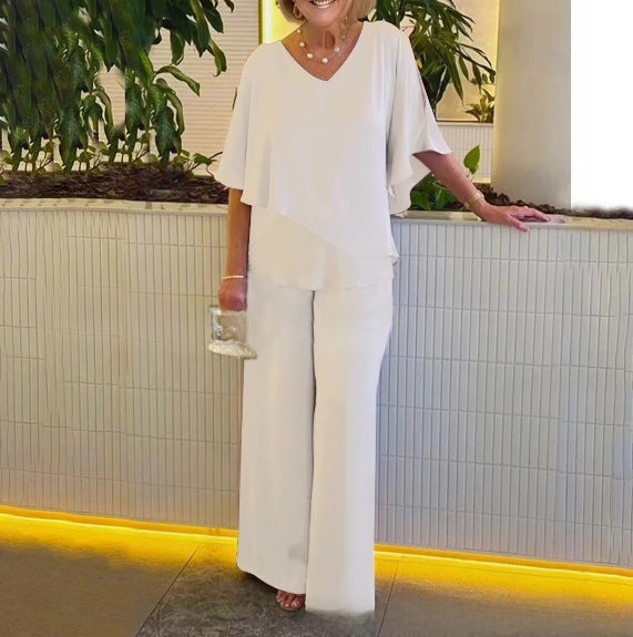Conjunto Deyanira de Pantalón de Pierna Ancha y Top Asimétrico