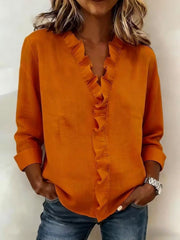 Eulalia™ Blusa Elegante con Cuello en V y Volantes Delicados