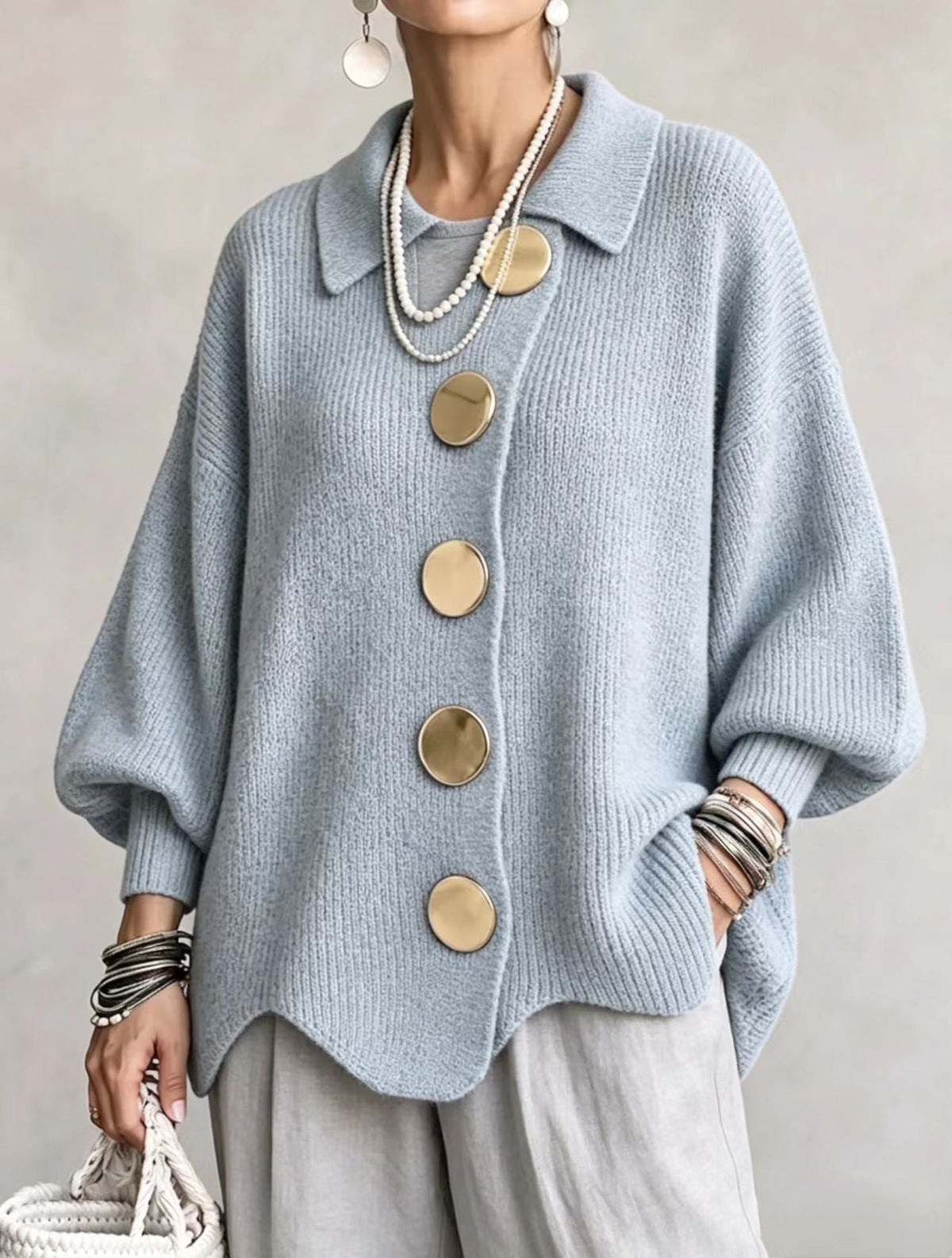 Victoria™ | Cárdigan Oversize con Botones Dorados Grandes