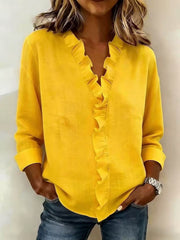 Eulalia™ Blusa Elegante con Cuello en V y Volantes Delicados