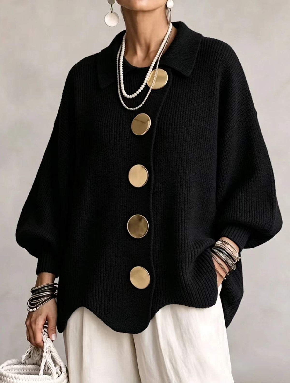 Victoria™ | Cárdigan Oversize con Botones Dorados Grandes