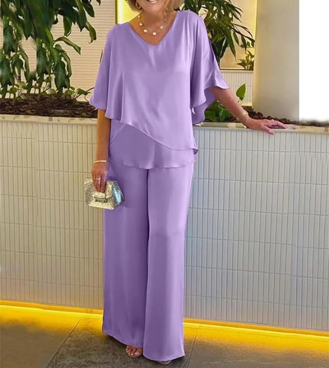 Conjunto Deyanira de Pantalón de Pierna Ancha y Top Asimétrico