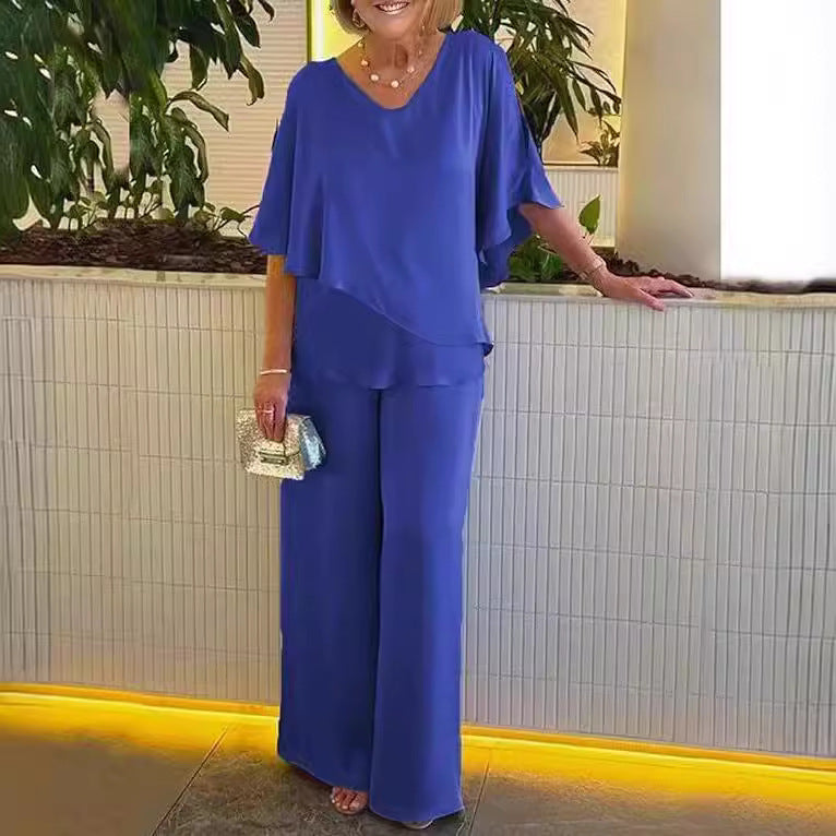 Conjunto Deyanira de Pantalón de Pierna Ancha y Top Asimétrico