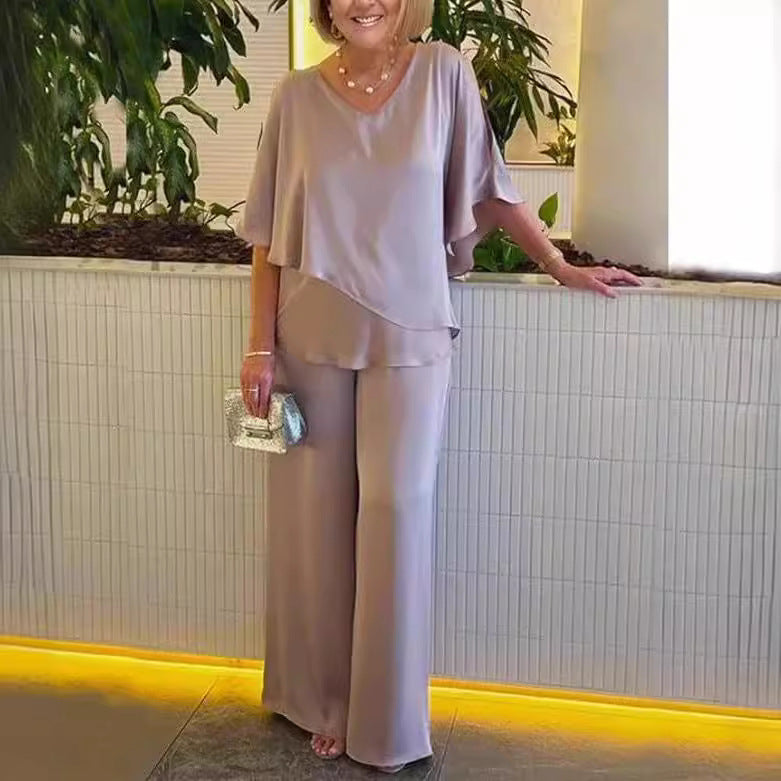 Conjunto Deyanira de Pantalón de Pierna Ancha y Top Asimétrico