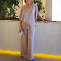 Conjunto Deyanira de Pantalón de Pierna Ancha y Top Asimétrico