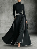 Hermelinda™ Vestido Maxi Negro Entallado con Cuello Alto Elegante