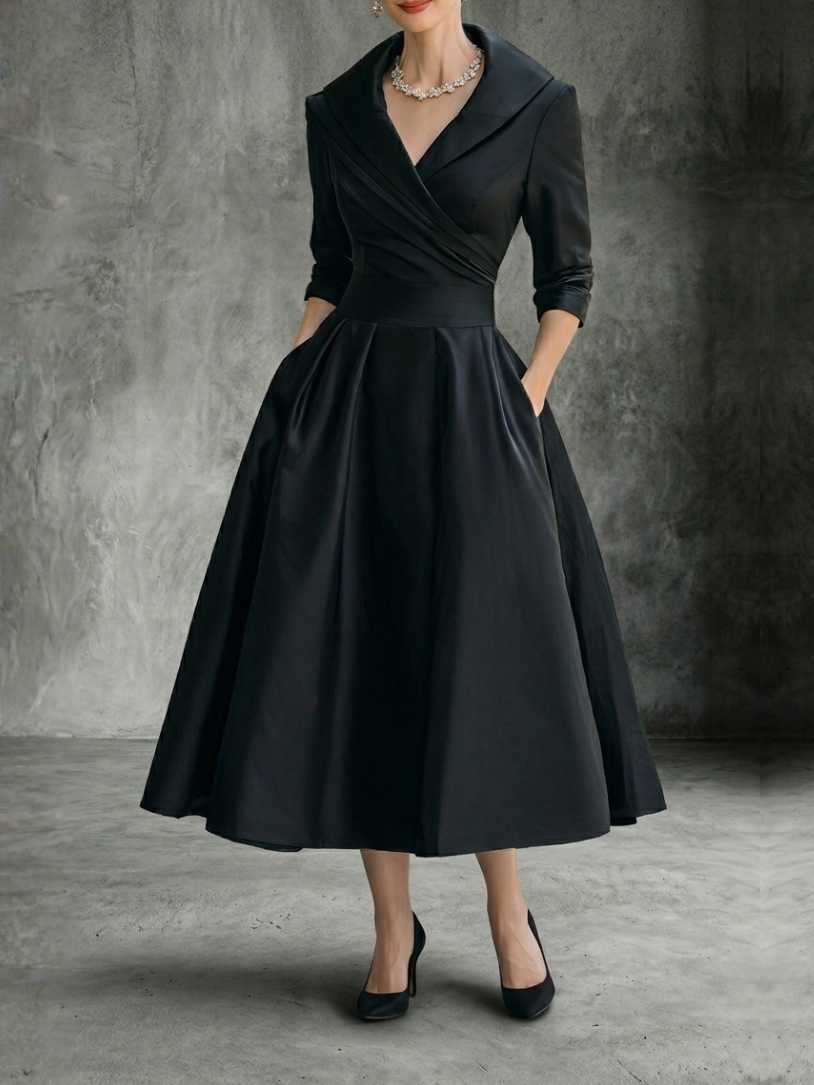 Petronila™ Vestido Midi de Satín Vintage con Escote Drapeado