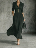 Salomé™ Vestido Maxi Elegante con Cuello Solapa y Falda Plisada