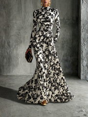 Eduviges™ Vestido Maxi Floral Elegante, Cuello Alto, Manga Larga