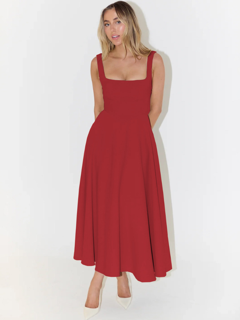 Lucila™ Vestido Midi Elegante con Escote Cuadrado Fluido