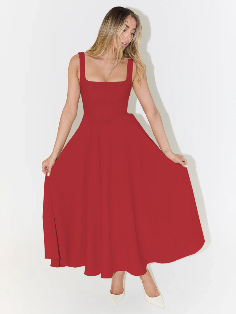 Lucila™ Vestido Midi Elegante con Escote Cuadrado Fluido