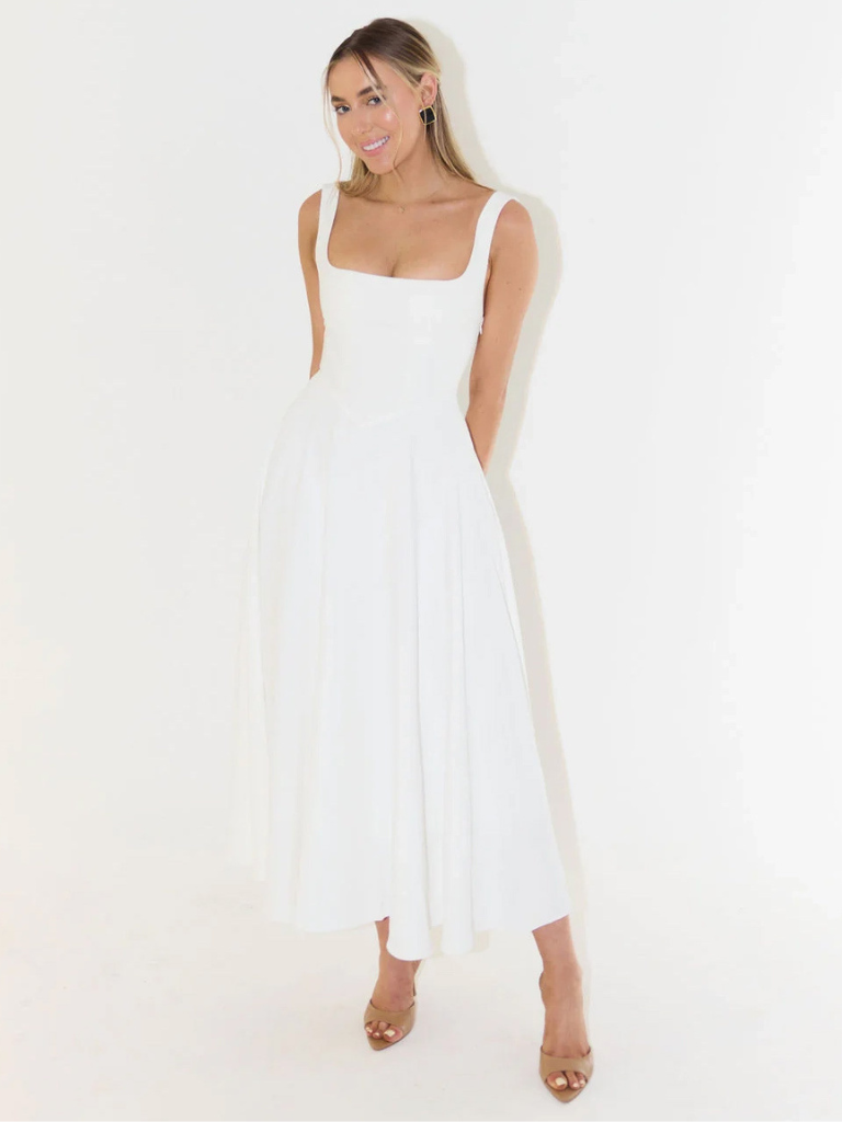 Lucila™ Vestido Midi Elegante con Escote Cuadrado Fluido