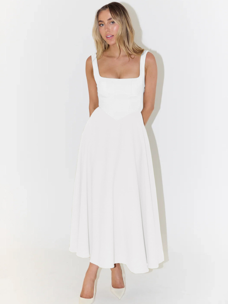 Lucila™ Vestido Midi Elegante con Escote Cuadrado Fluido
