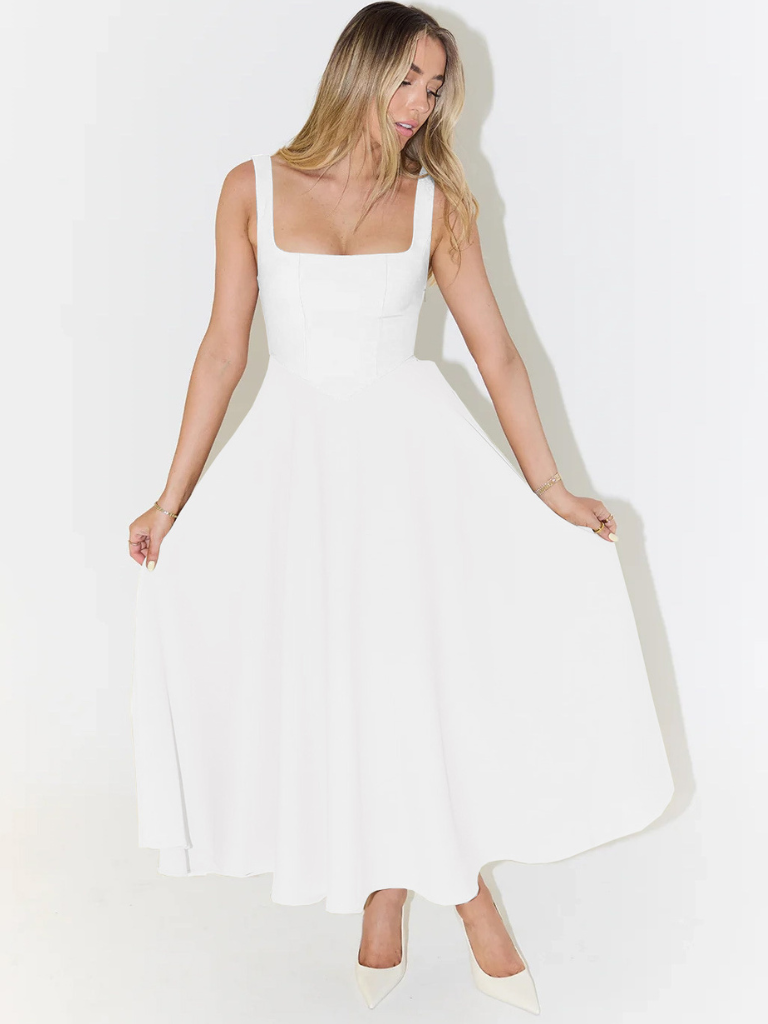 Lucila™ Vestido Midi Elegante con Escote Cuadrado Fluido