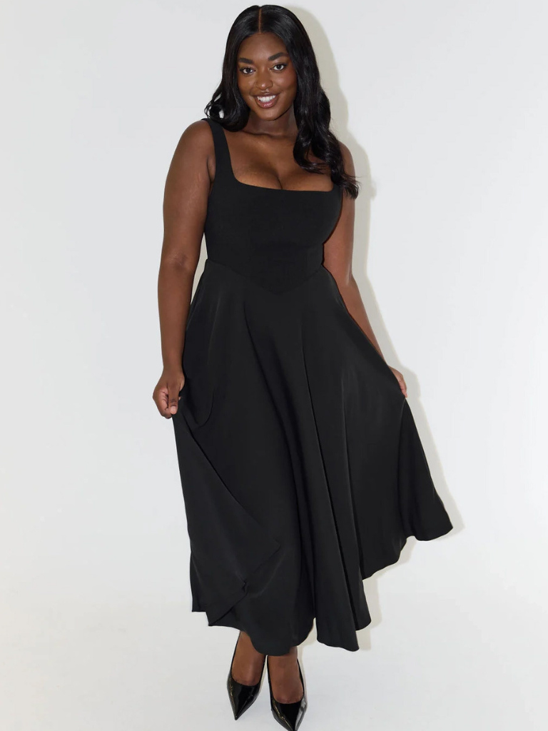 Lucila™ Vestido Midi Elegante con Escote Cuadrado Fluido