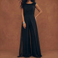 Anabel™ Jumpsuit de Gala Negro con Falda de Chifón Superpuesta