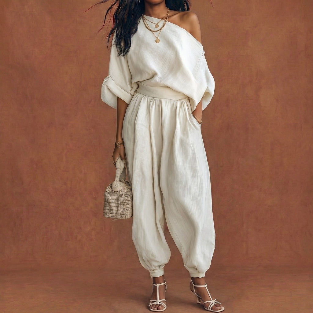 Conjunto Esperanza Off-Shoulder de 2 Piezas, Estilo Casual Chic