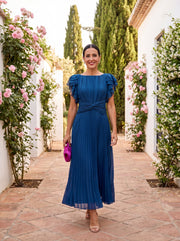 Feliza | Vestido Largo Plisado con Cintura Anudada