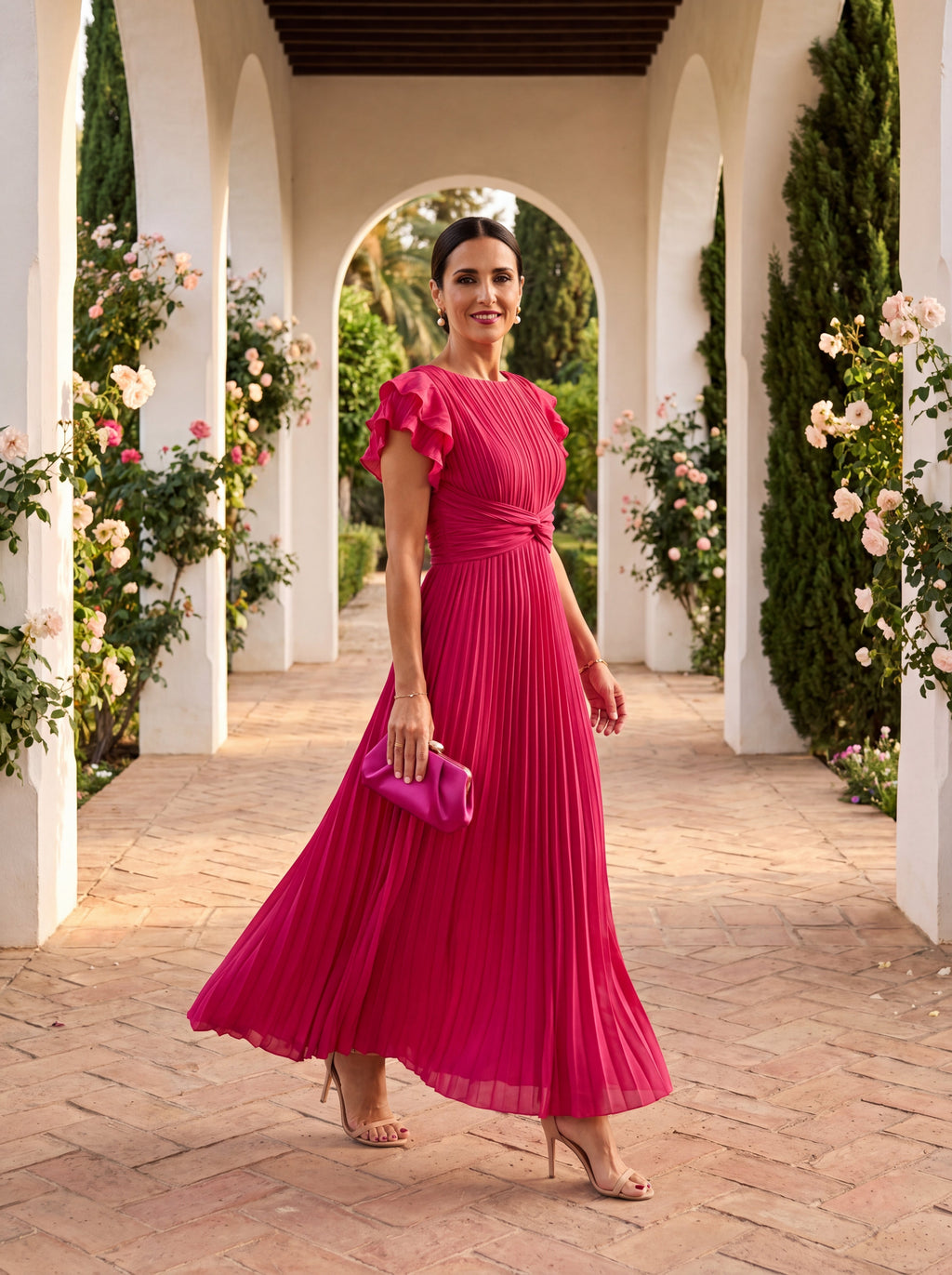 Feliza | Vestido Largo Plisado con Cintura Anudada