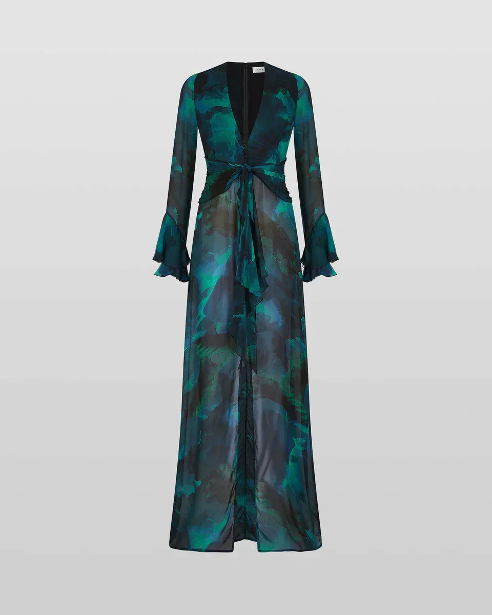 Aurelia™ Vestido Maxi Floral, Cuello en V