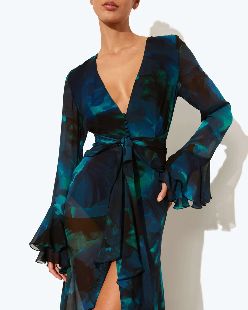 Aurelia™ Vestido Maxi Floral, Cuello en V