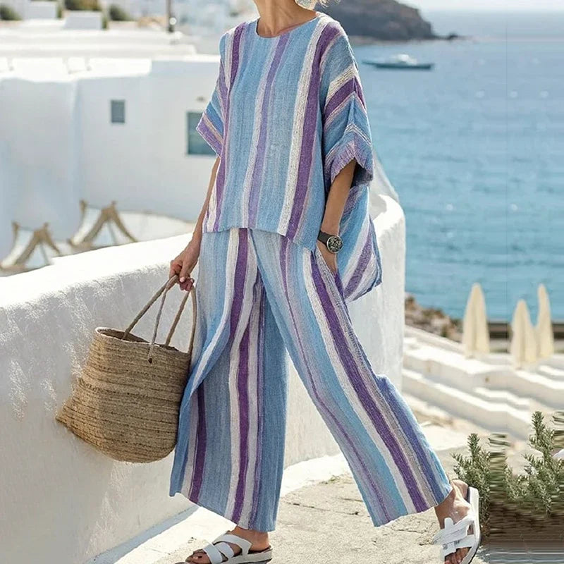 Tenango™ Conjunto Casual a Rayas para Mujer con Top y Pantalón