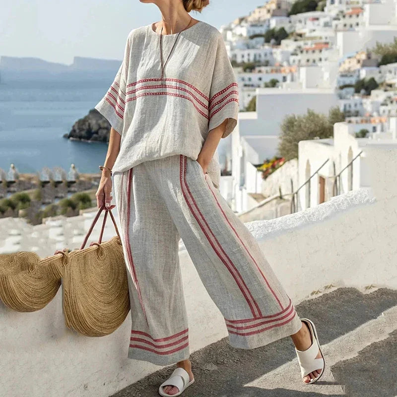 Tenango™ Conjunto Casual a Rayas para Mujer con Top y Pantalón