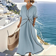 Ixtlán™ Vestido Midi de Playa para Mujer, Escote en V, Estilo Bohemio
