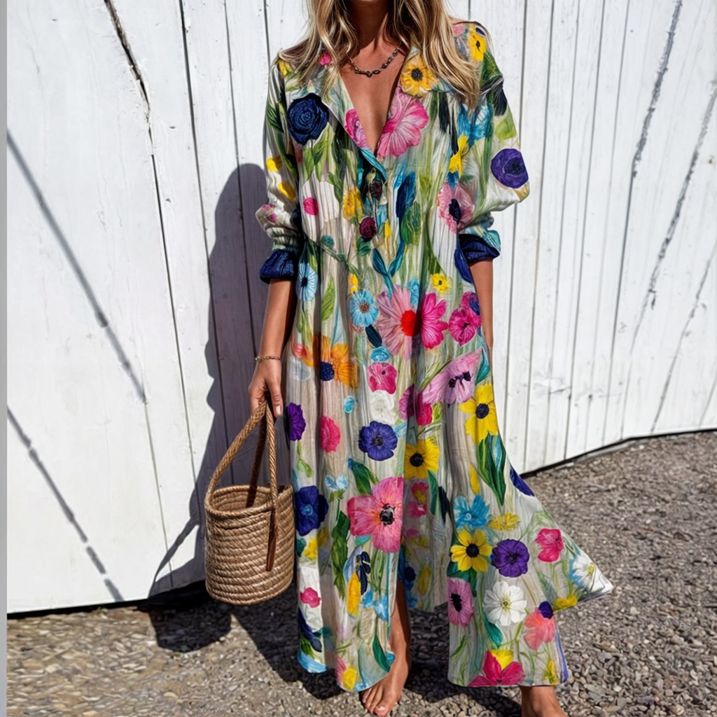 Mérida™ Vestido Boho de Primavera/Verano en Algodón y Viscosa