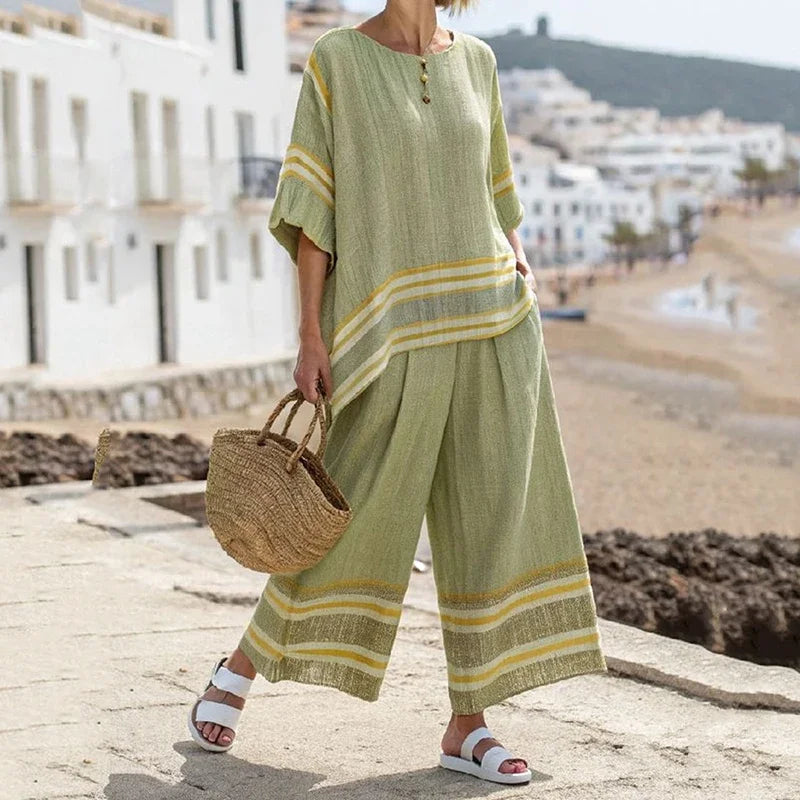 Tenango™ Conjunto Casual a Rayas para Mujer con Top y Pantalón