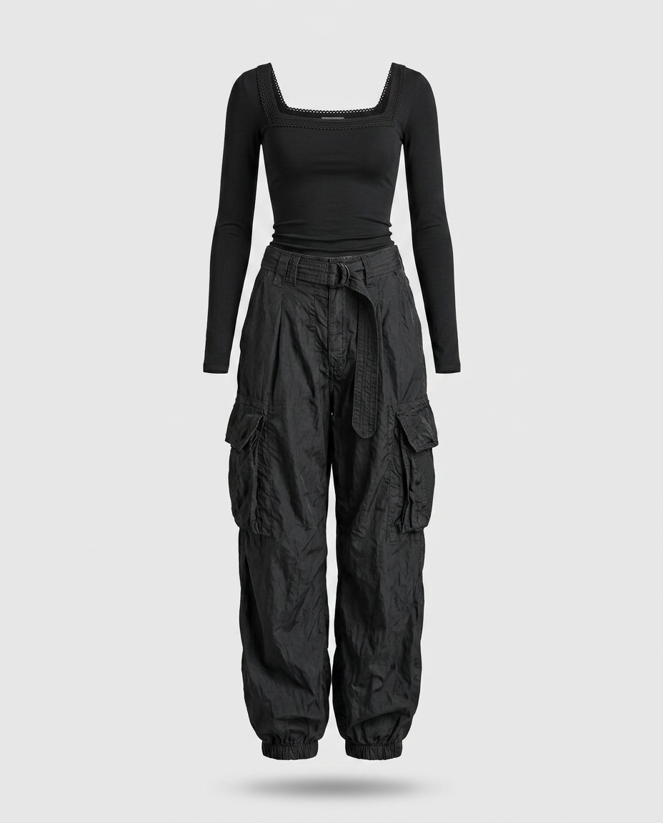Bernal™ Conjunto para Mujer con Top de Cuello Cuadrado y Pantalón Cargo Urbano