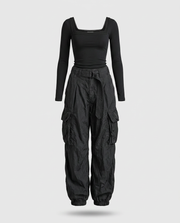 Bernal™ Conjunto para Mujer con Top de Cuello Cuadrado y Pantalón Cargo Urbano