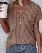 Irapuato™ Blusa de Punto con Escote en V de Ajuste Cómodo