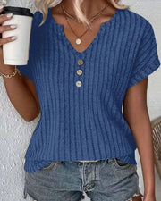 Irapuato™ Blusa de Punto con Escote en V de Ajuste Cómodo