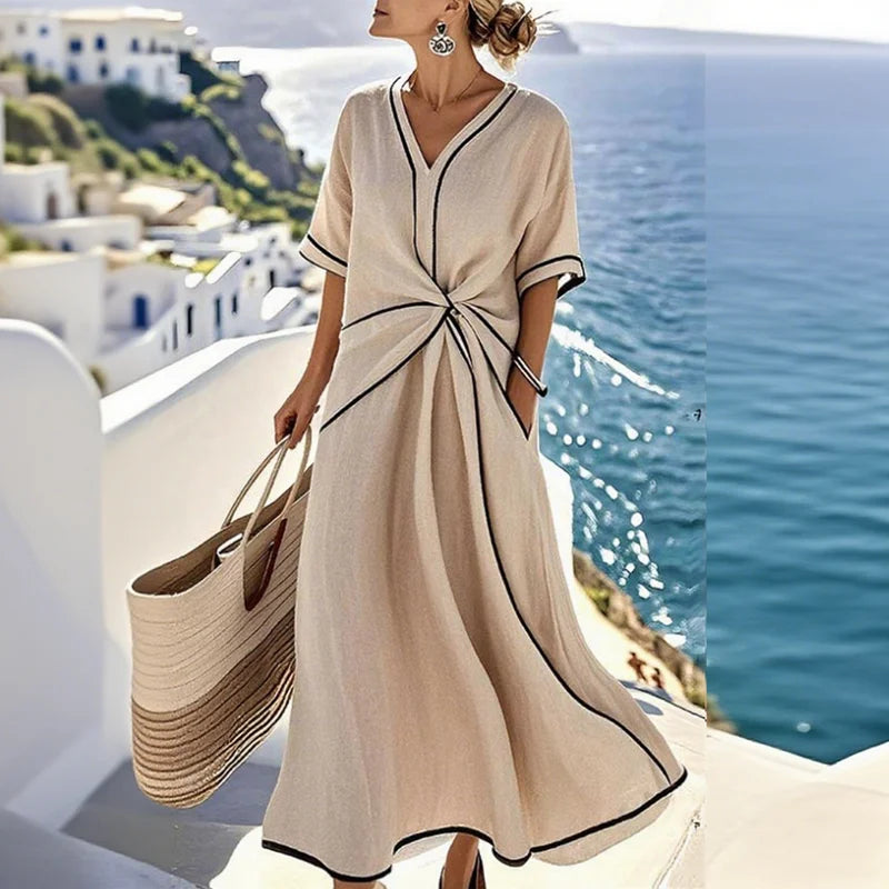 Ixtlán™ Vestido Midi de Playa para Mujer, Escote en V, Estilo Bohemio