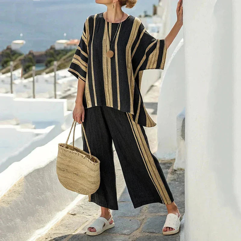 Tenango™ Conjunto Casual a Rayas para Mujer con Top y Pantalón