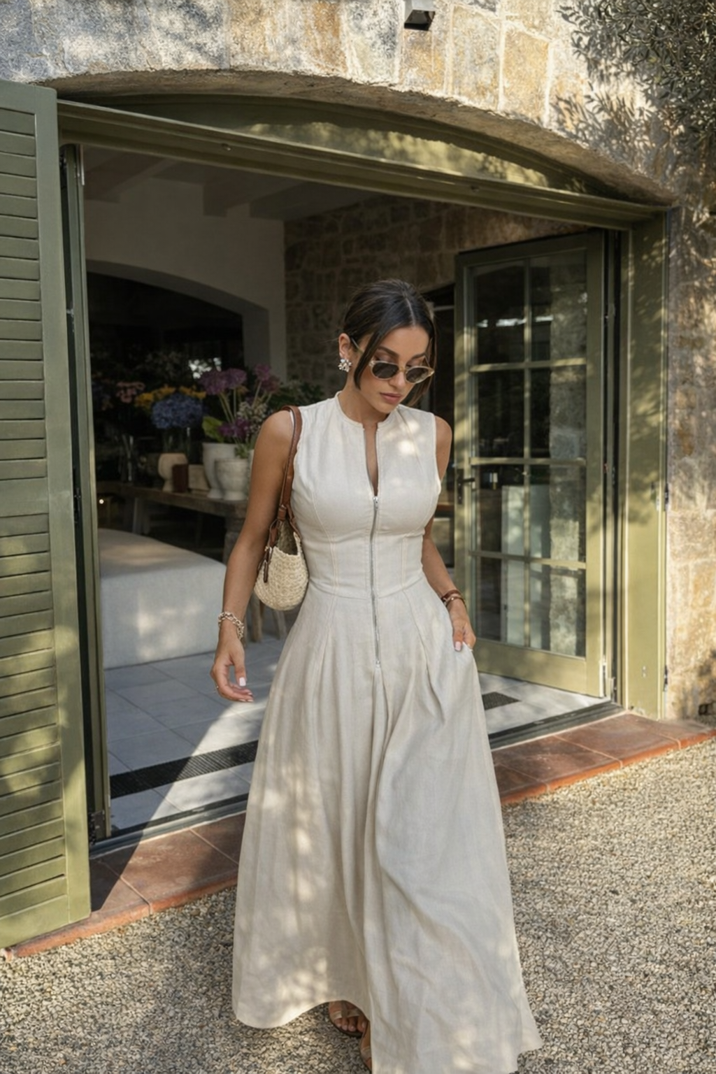 Tequisquiapan™ Vestido Entallado con Cremallera y Falda Fluida