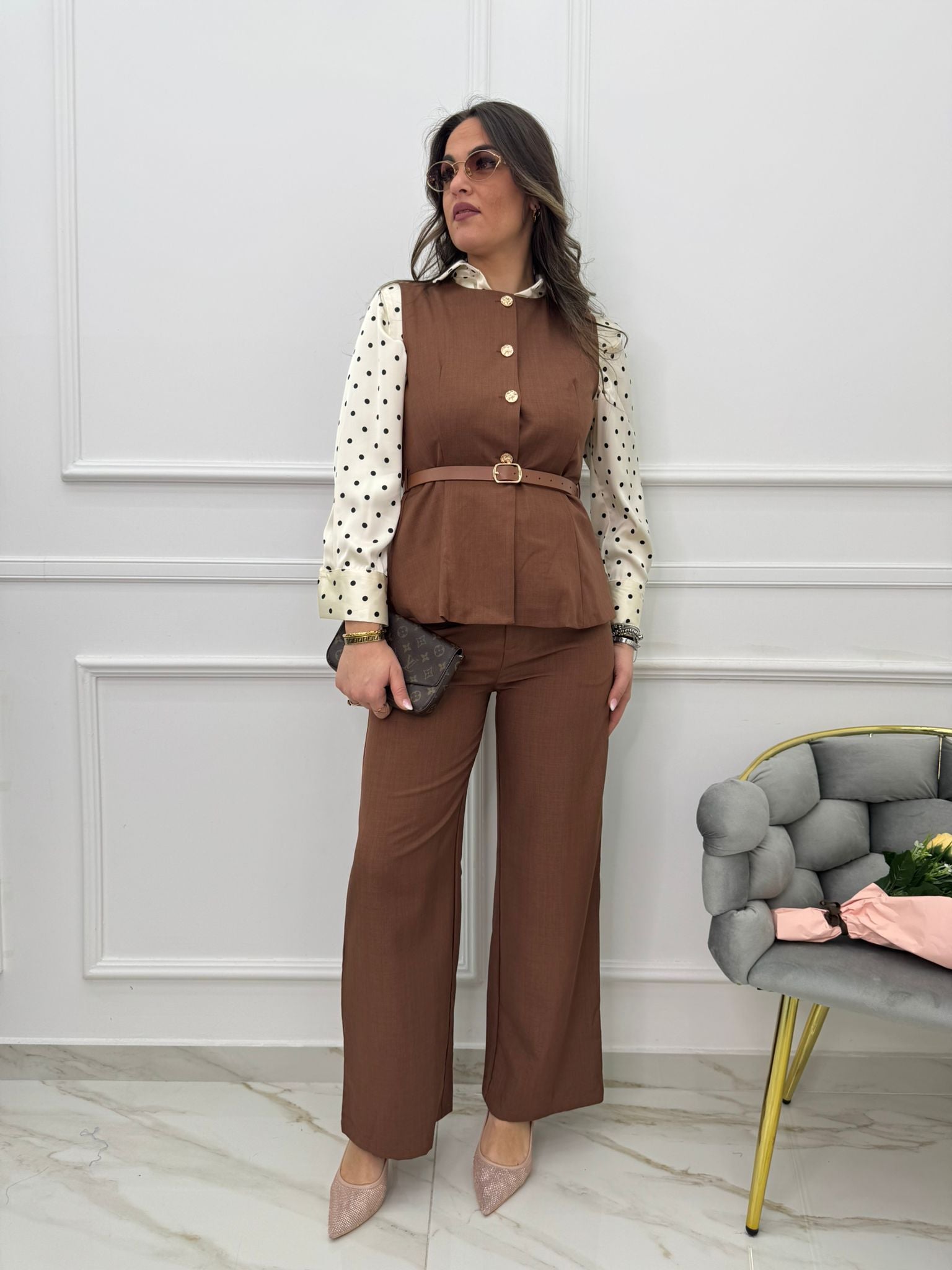 Comala™ Conjunto de Pantalón y Chaleco con Cinturón en la Cintura